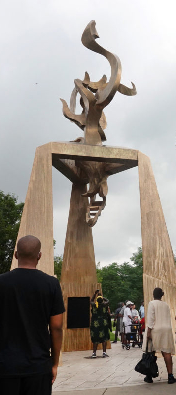 A ceremony to dedicate a monument to journalist, educator, and civil rights leader, Ida B. Wells is held on June 30, 2021 in Chicago, Illinois. The monument, created by artist Richard Hunt, stands where the Ida B. Wells public housing complex once stood in the Bronzeville neighborhood.  (Photo by Scott Olson/Getty Images)