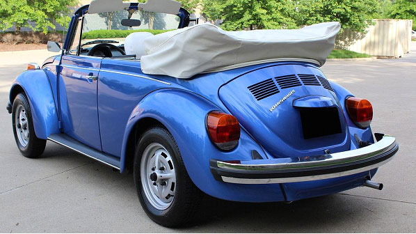 rear view of 1978 periwinkle convertible VW